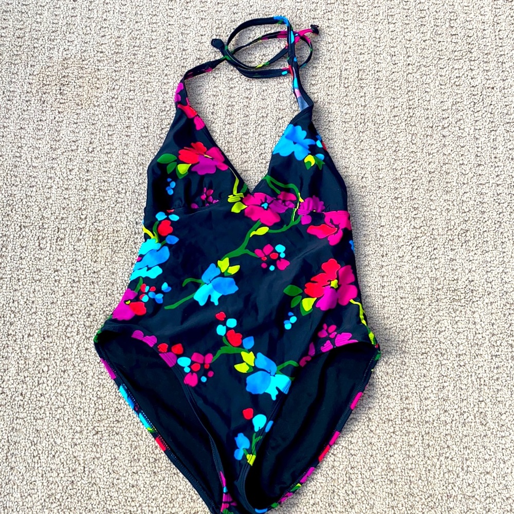 Black Floral Bathing Suit
